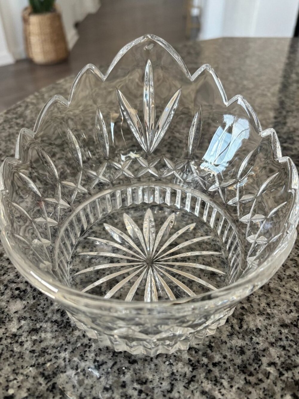 Vintage Crown Tiara Pressed Glass Clear Scalloped Star Trinket Bowl Candy Dish